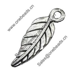 Pendant/Charm, Zinc Alloy Jewelry Findings, Lead-free, Leaf 6x19mm, Sold by Bag