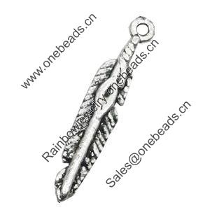 Pendant/Charm, Zinc Alloy Jewelry Findings, Lead-free, Leaf 5x27mm, Sold by Bag