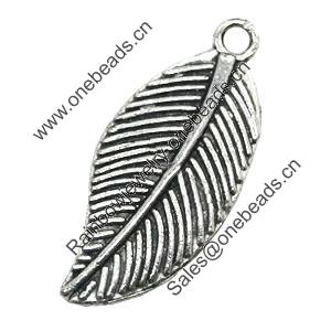 Pendant/Charm, Zinc Alloy Jewelry Findings, Lead-free, Leaf 12x27mm, Sold by Bag