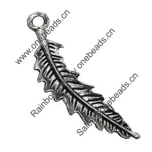 Pendant/Charm, Zinc Alloy Jewelry Findings, Lead-free, Leaf 9x34mm, Sold by Bag