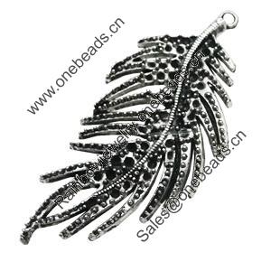 Pendant/Charm, Zinc Alloy Jewelry Findings, Lead-free, Leaf 26x56mm, Sold by Bag