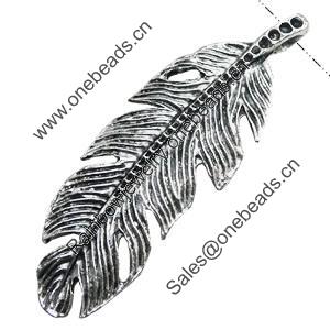 Pendant/Charm, Zinc Alloy Jewelry Findings, Lead-free, Leaf 19x62mm, Sold by Bag