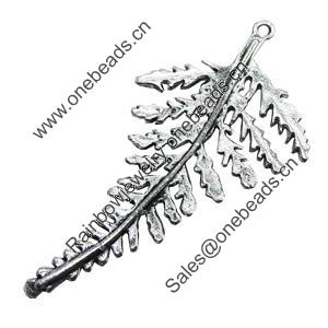 Pendant/Charm, Zinc Alloy Jewelry Findings, Lead-free, Leaf 30x60mm, Sold by Bag