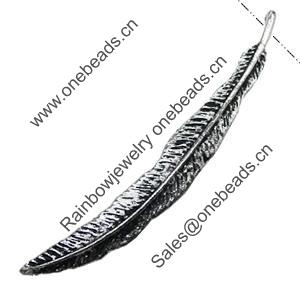 Pendant/Charm, Zinc Alloy Jewelry Findings, Lead-free, Leaf 6x48mm, Sold by Bag