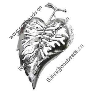 Pendant/Charm, Zinc Alloy Jewelry Findings, Lead-free, Leaf 50x76mm, Sold by Bag