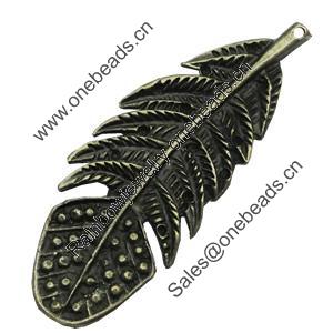 Pendant/Charm, Zinc Alloy Jewelry Findings, Lead-free, Leaf 34x96mm, Sold by Bag