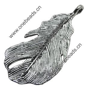 Pendant/Charm, Zinc Alloy Jewelry Findings, Lead-free, Leaf 25x47mm, Sold by Bag