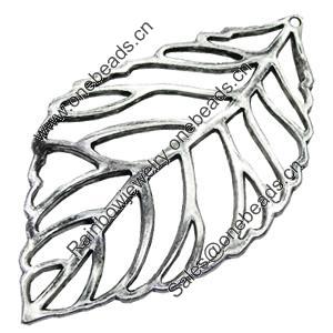 Pendant/Charm, Zinc Alloy Jewelry Findings, Lead-free, Leaf 50x93mm, Sold by Bag