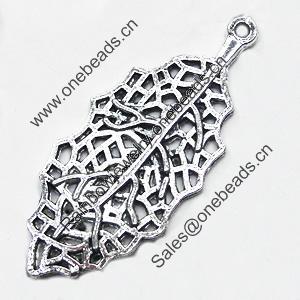 Pendant/Charm, Zinc Alloy Jewelry Findings, Lead-free, Leaf 16x40mm, Sold by Bag