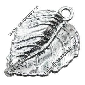 Pendant/Charm, Zinc Alloy Jewelry Findings, Lead-free, Leaf 20x28mm, Sold by Bag