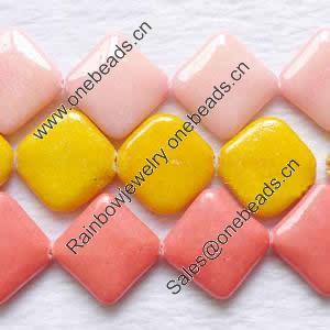 Gemstone beads, mashan jade(dyed), Mix color, corner drilled square, 18x18x5mm, Sold per 16-inch Strand 