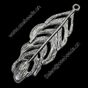 Pendant/Charm, Zinc Alloy Jewelry Findings, Lead-free, Leaf 25x67mm, Sold by Bag