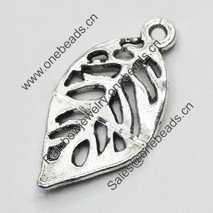 Pendant/Charm, Zinc Alloy Jewelry Findings, Lead-free, Leaf 12x22mm, Sold by Bag