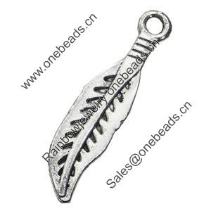 Pendant/Charm, Zinc Alloy Jewelry Findings, Lead-free, Leaf 7x30mm, Sold by Bag