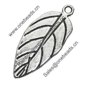 Pendant/Charm, Zinc Alloy Jewelry Findings, Lead-free, Leaf 13x30mm, Sold by Bag