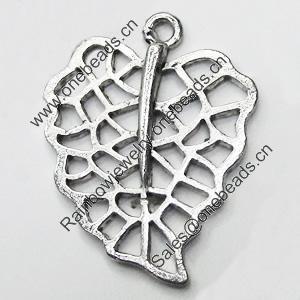 Pendant/Charm, Zinc Alloy Jewelry Findings, Lead-free, Leaf 19x35mm, Sold by Bag