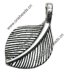 Pendant/Charm, Zinc Alloy Jewelry Findings, Lead-free, Leaf 15x27mm, Sold by Bag