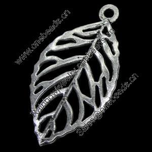 Pendant/Charm, Zinc Alloy Jewelry Findings, Lead-free, Leaf 27x46mm, Sold by Bag