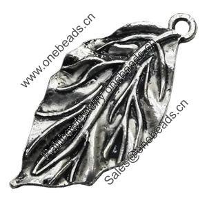 Pendant/Charm, Zinc Alloy Jewelry Findings, Lead-free, Leaf 19x40mm, Sold by Bag