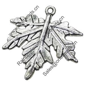 Pendant/Charm, Zinc Alloy Jewelry Findings, Lead-free, Leaf 26x26mm, Sold by Bag