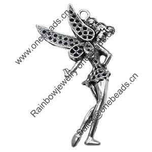 Pendant/Charm, Zinc Alloy Jewelry Findings, Lead-free, Angel 44x40mm, Sold by Bag