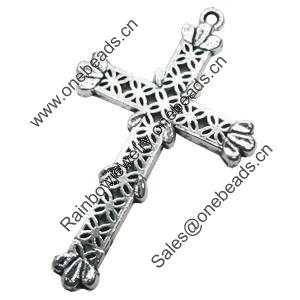 Pendant/Charm, Zinc Alloy Jewelry Findings, Lead-free, Cross 24x40mm, Sold by Bag