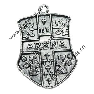 Pendant/Charm, Zinc Alloy Jewelry Findings, Lead-free, Shield 22x31mm, Sold by Bag
