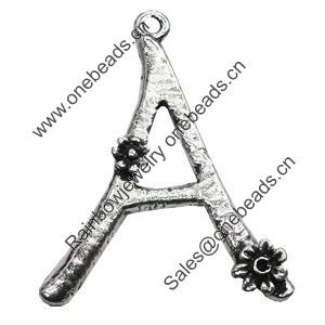 Pendant/Charm, Zinc Alloy Jewelry Findings, Lead-free, Letter 33x25mm, Sold by Bag