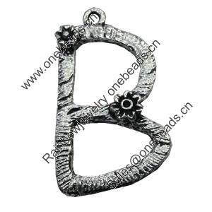 Pendant/Charm, Zinc Alloy Jewelry Findings, Lead-free, Letter 33x25mm, Sold by Bag