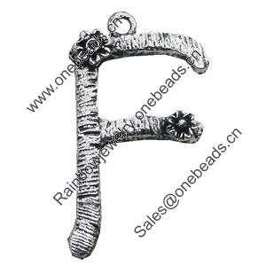 Pendant/Charm, Zinc Alloy Jewelry Findings, Lead-free, Letter 33x25mm, Sold by Bag