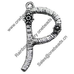 Pendant/Charm, Zinc Alloy Jewelry Findings, Lead-free, Letter 33x25mm, Sold by Bag