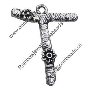 Pendant/Charm, Zinc Alloy Jewelry Findings, Lead-free, Letter 33x25mm, Sold by Bag