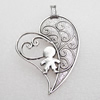 Pendant/Charm, Zinc Alloy Jewelry Findings, Lead-free, Heart 44x58mm, Sold by Bag