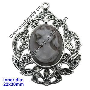 Zinc Alloy Pendant settings without cameos, Lead-free, Interior diameter:22x30mm, Sold by PC