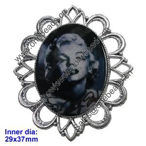 Zinc Alloy Pendant settings without cameos, Lead-free, Interior diameter:30x40mm, Sold by PC