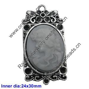 Zinc Alloy Pendant settings without cameos, Lead-free, Interior diameter:24x30mm, Sold by PC