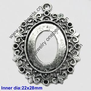 Zinc Alloy Pendant settings without cameos, Lead-free, Interior diameter:22x28mm, Sold by PC