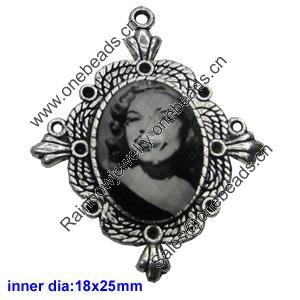 Zinc Alloy Pendant settings without cameos, Lead-free, Interior diameter:18x25mm, Sold by PC