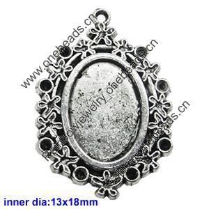 Zinc Alloy Pendant settings without cameos, Lead-free, Interior diameter:13x18mm, Sold by PC