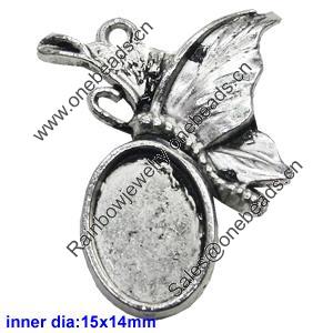 Zinc Alloy Pendant settings without cameos, Lead-free, Interior diameter:15x14mm, Sold by PC