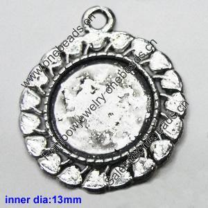 Zinc Alloy Pendant settings without cameos, Lead-free, Interior diameter:13mm, Sold by PC