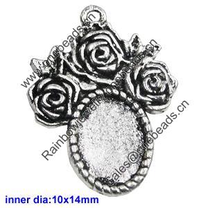 Zinc Alloy Pendant settings without cameos, Lead-free, Interior diameter:10x14mm, Sold by PC