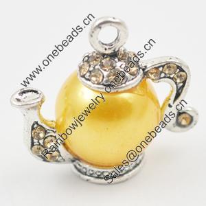 Zinc Alloy charm with Crystal and pearl, Lead-free, 20mm, Sold by Bag  