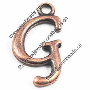 Pendant/Charm, Zinc Alloy Jewelry Findings, Lead-free, letter 20x11mm, Sold by Bag