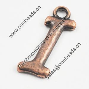 Pendant/Charm, Zinc Alloy Jewelry Findings, Lead-free, letter 19x7mm, Sold by Bag