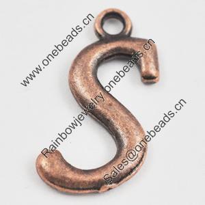 Pendant/Charm, Zinc Alloy Jewelry Findings, Lead-free, letter 20x12mm, Sold by Bag