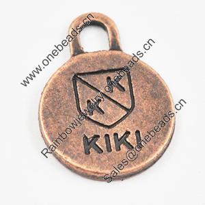 Pendant/Charm, Zinc Alloy Jewelry Findings, Lead-free, Flat Round 16x12mm, Sold by Bag