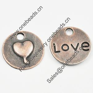 Pendant/Charm, Zinc Alloy Jewelry Findings, Lead-free, Flat Round 15x15mm, Sold by Bag