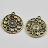 Pendant/Charm, Zinc Alloy Jewelry Findings, Lead-free, Flat Round 27x24mm, Sold by Bag