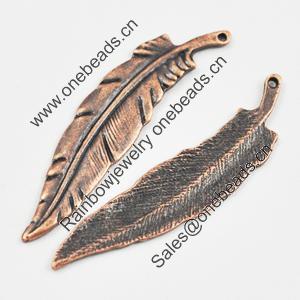 Pendant/Charm, Zinc Alloy Jewelry Findings, Lead-free, Leaf 44x10mm, Sold by Bag